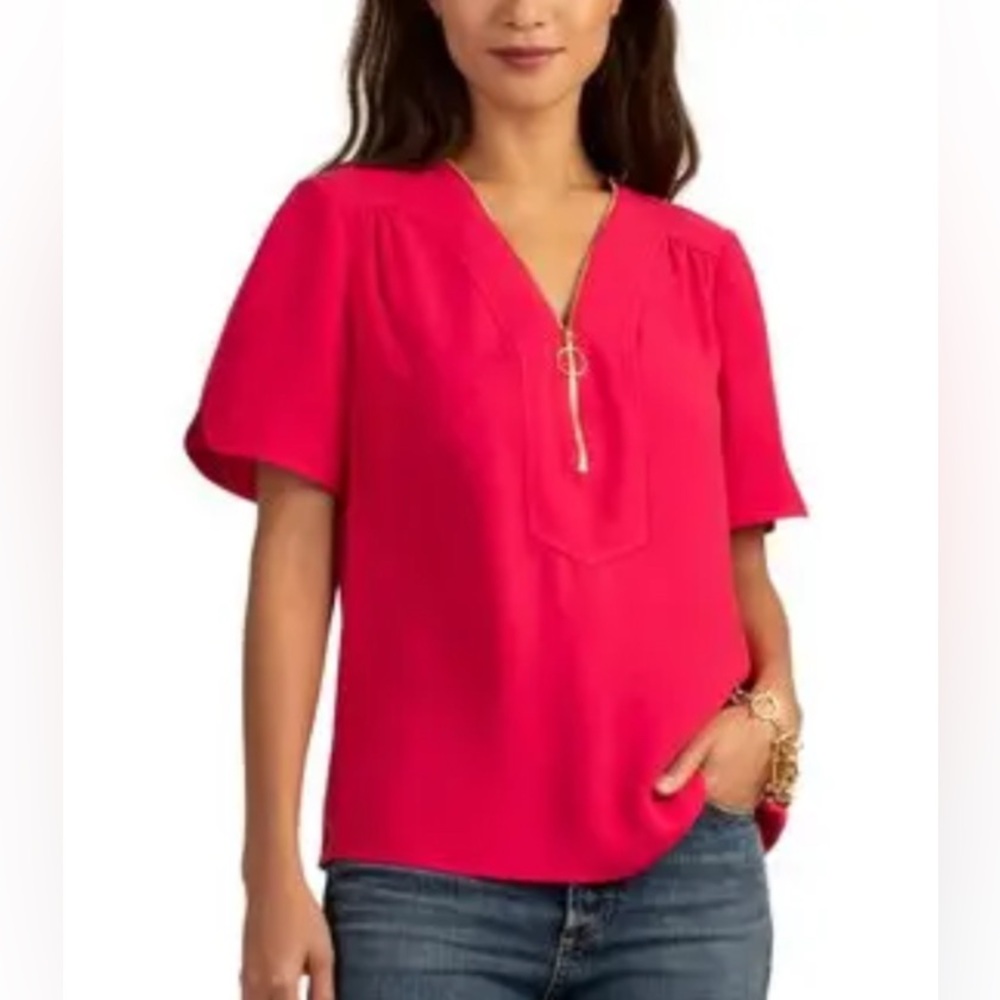 Trina Turk - Amethyst Top - Women's Pink Zipper V-Neck Size XL New With Tags!!